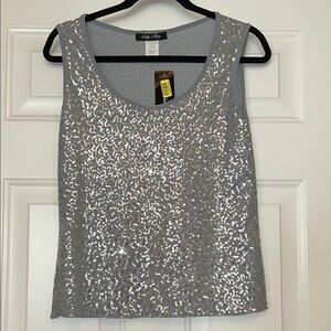 Only Nine Sequin Women's Top S Silver/Gray NWT Glam Festive Evening Cocktail